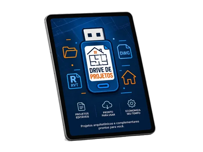 Tablet com a tela do Drive de Projetos: projetos editáveis, prontos para usar
