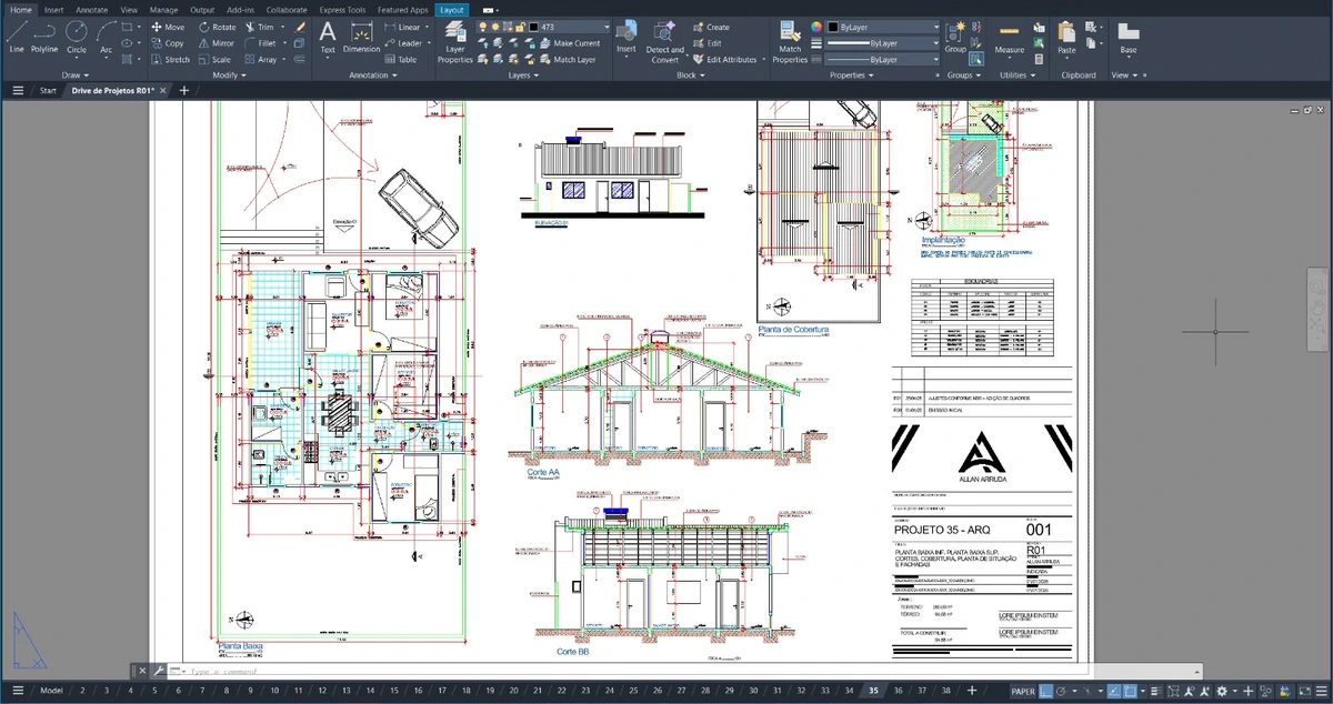 Prancha completa de um projeto no AutoCAD